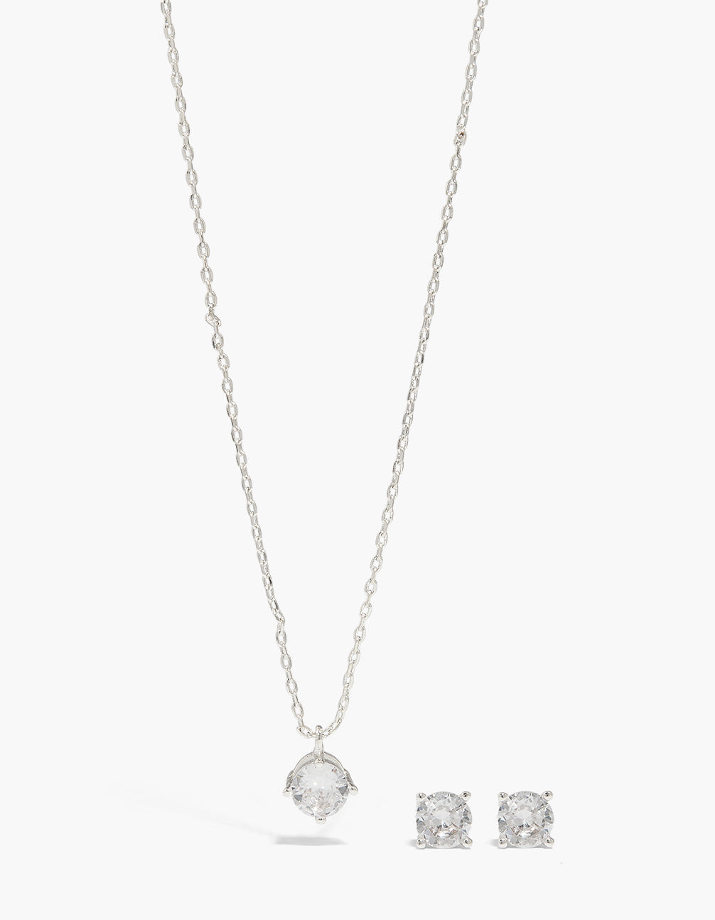 Silver Plated Round Cubic Zirconia Necklace & Earrings Set