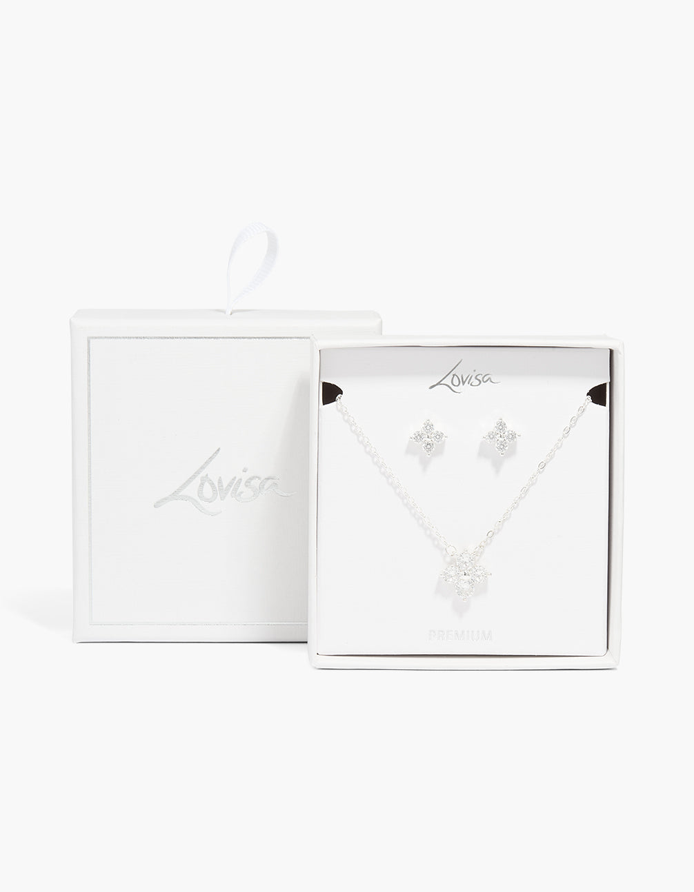 Silver Plated Cubic Zirconia Flower Necklace & Earrings Set