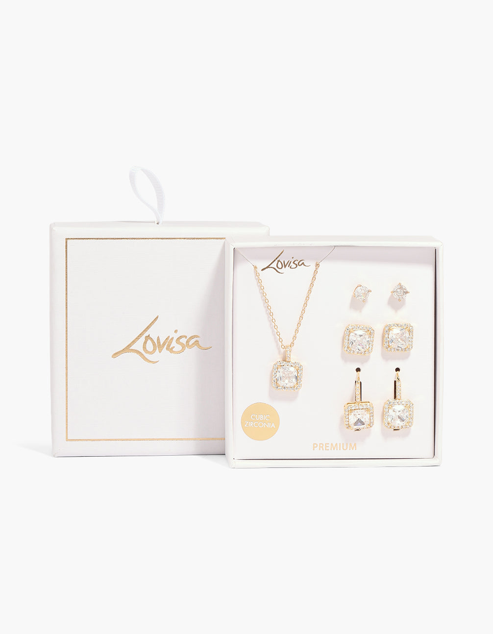 Gold Plated Cubic Zirconia Earrings & Necklace Set
