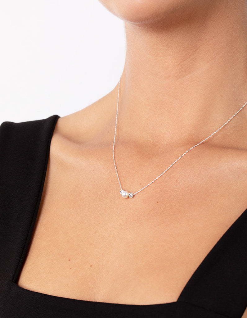 Sterling Silver Pearlised & Diamante Bead Necklace - Lovisa