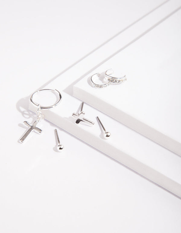 Silver Diamante Cross Earring Pack