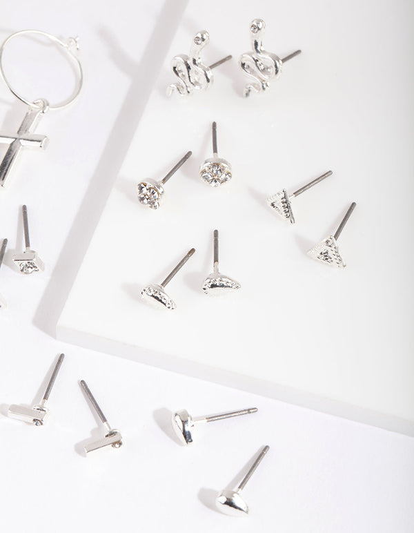 Silver Cross & Moon Earring 12-Pack