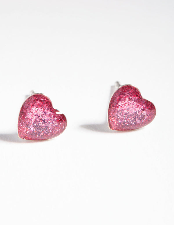 Sterling Silver Epoxy Heart Stud Earrings