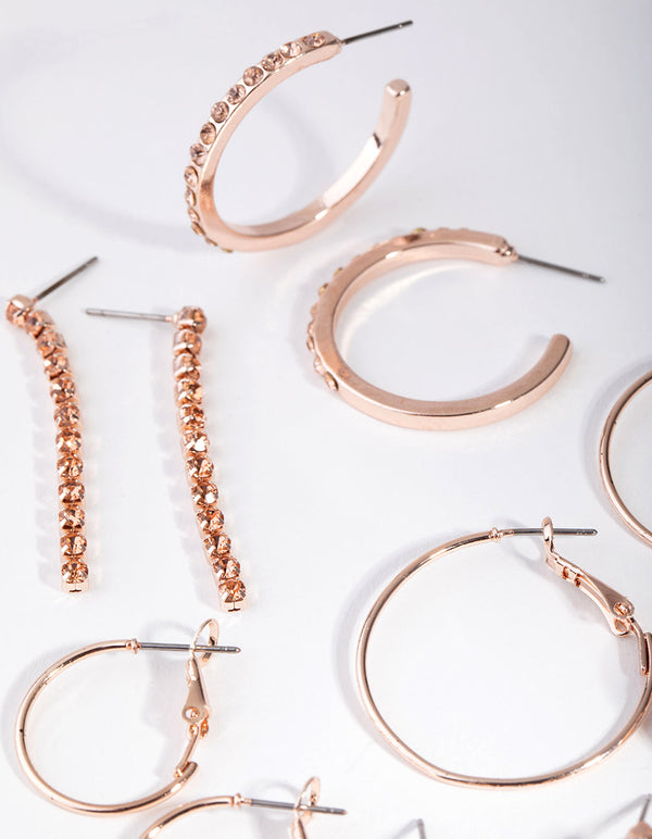 Rose Gold Cats Eye & Hoop 16-Pack Earring