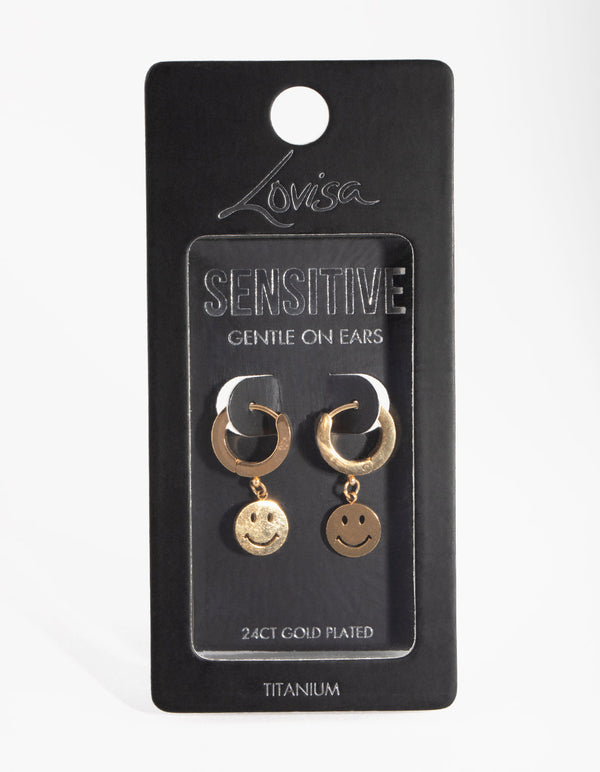 24 Carat Gold Plated Titanium Smile Huggie Earrings