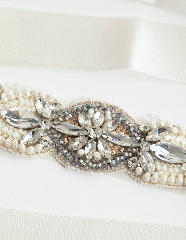 Embossed Beaded Detail Satin Belt
