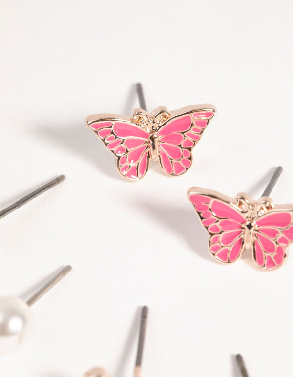 Rose Gold Love & Butterfly Stud Earring Pack