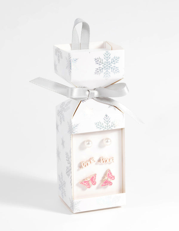 Rose Gold Love & Butterfly Stud Earring Pack