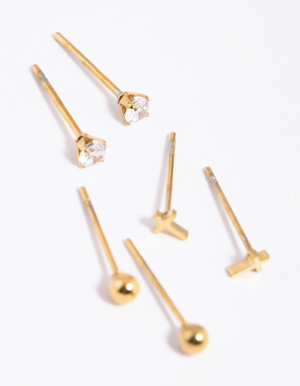 Gold Plated Surgical Steel Cross Stud Earrings