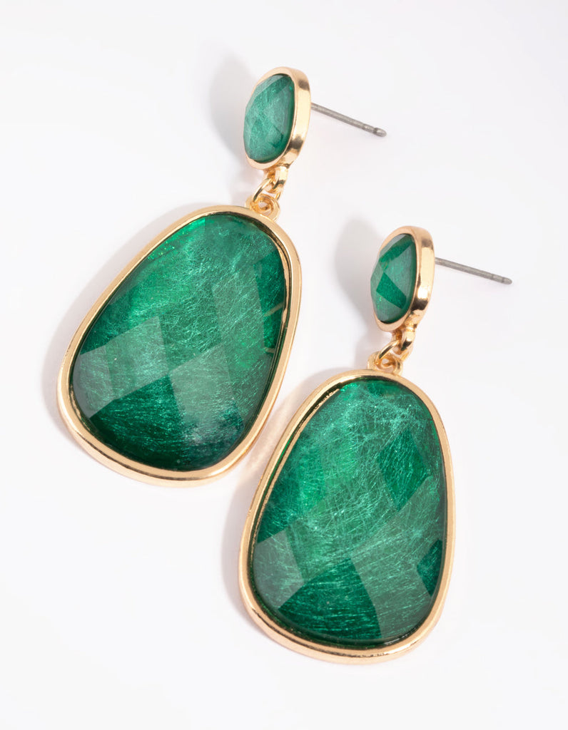 Green Stone Drop Earrings - Main Image