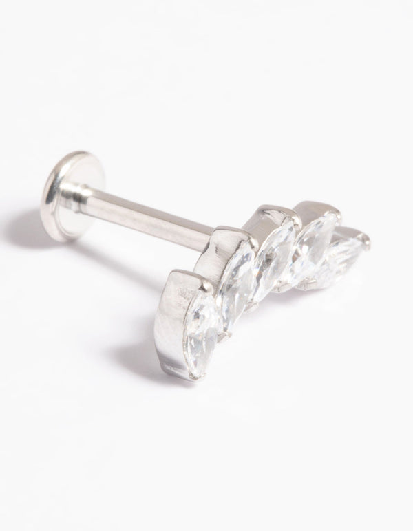 Platinum Plated Titanium Threadless Crystal Curve Flat Back