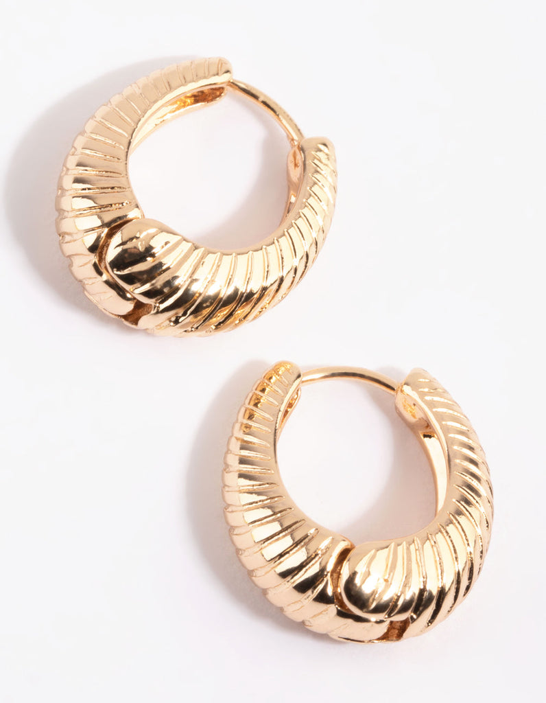 Gold Croissant Oval Huggie Hoop Earrings