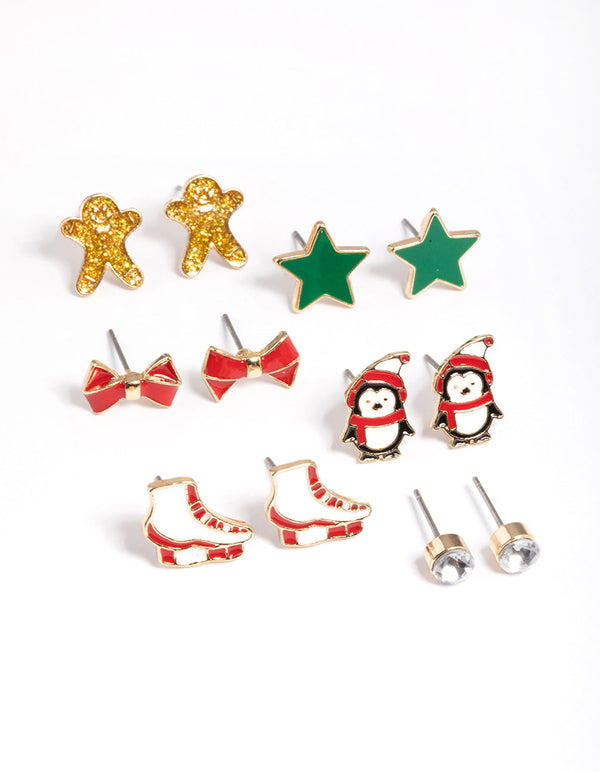 Kids Ice Skating Stud Earrings 6-Pack