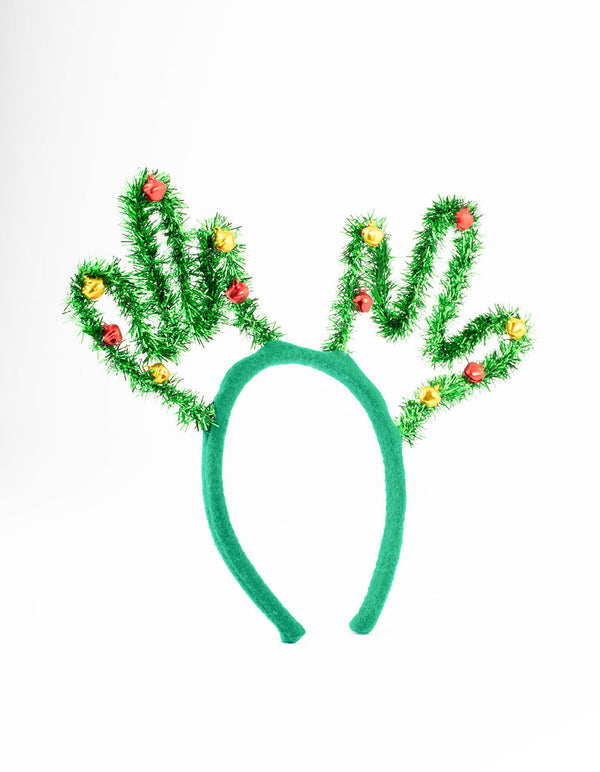 Kids Fabric Tinsel & Bell Antler Headband