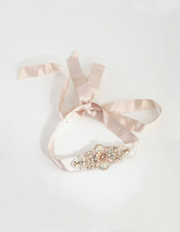 Mixed Bead Detail Blush Sash