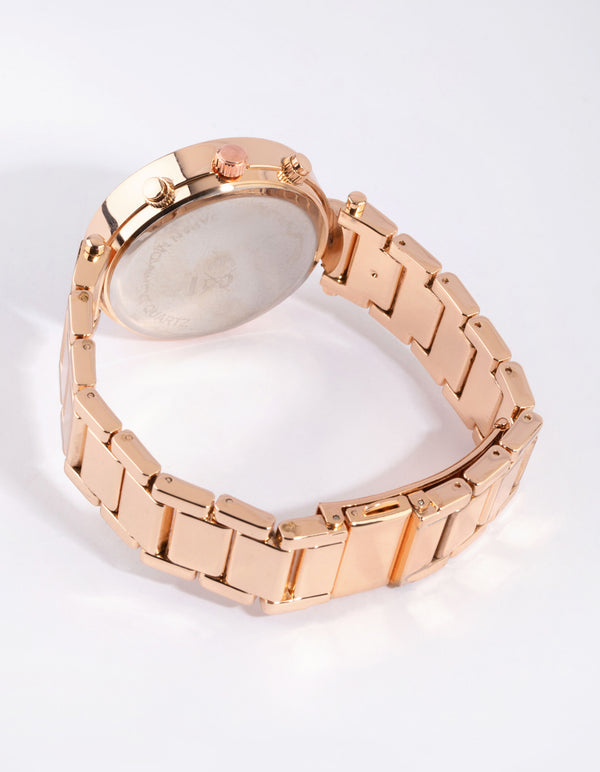 Rose Gold Diamante Surrounded Link Strap Watch