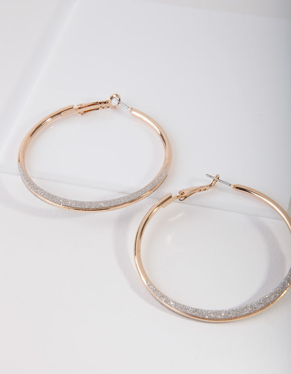Gold Flat Edge Hoop With Glitter Trim Detail