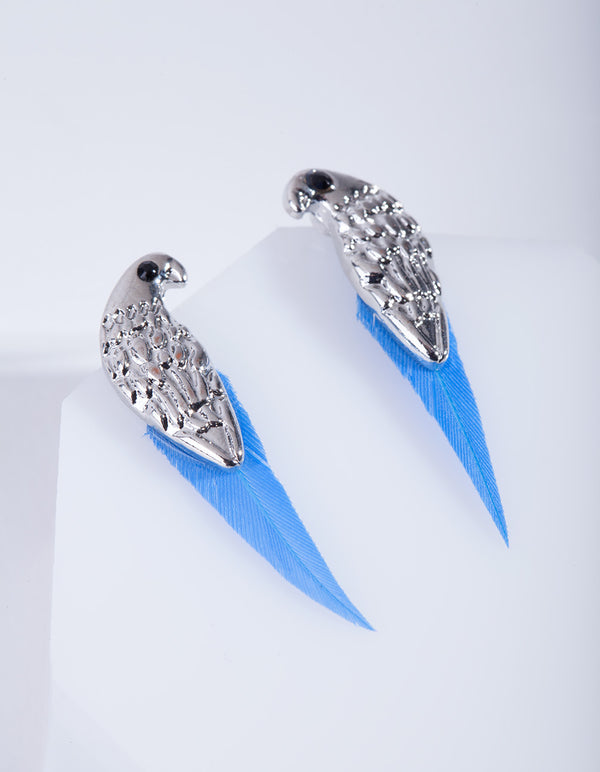 Mini Bird Blue Feather Stud Earrings