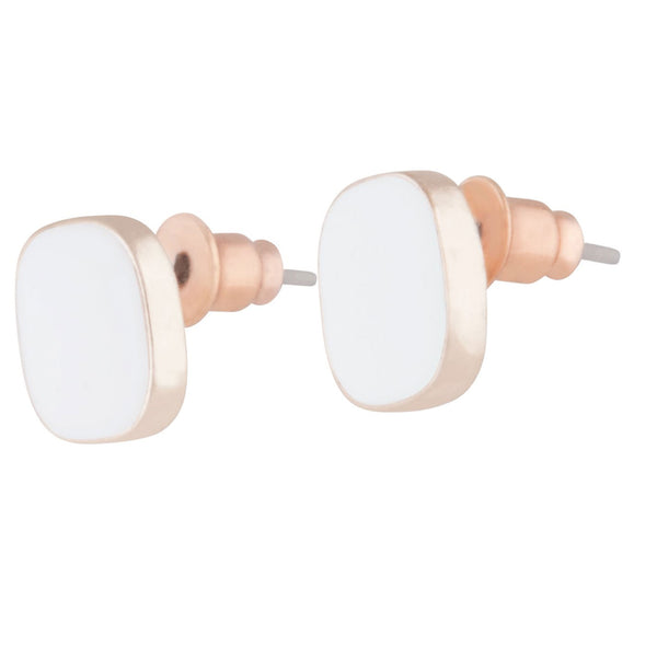 Rose gold Rounded Square White Enamel Stud