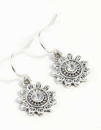 Antique Silver Sun Diamante Earrings - link has visual effect only