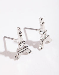 Silver Mini Eiffel Tower Stud Earrings - link has visual effect only