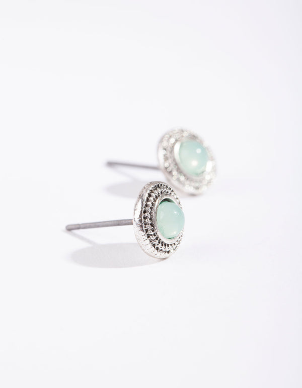 Antique Silver Etched Mini Stud Earrings