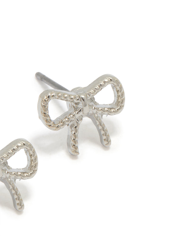 Silver Mini Twisted Bow Stud Earrings