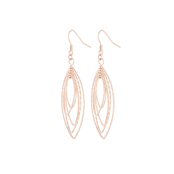 Rose Gold Textured Marquise Drop Earrings