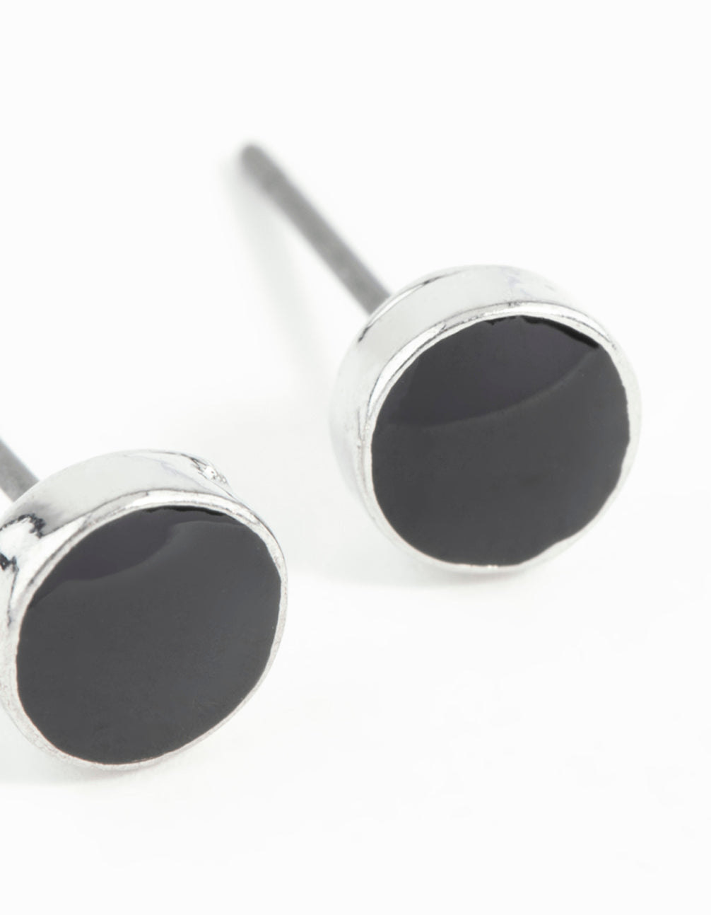Silver Black Disc Earrings