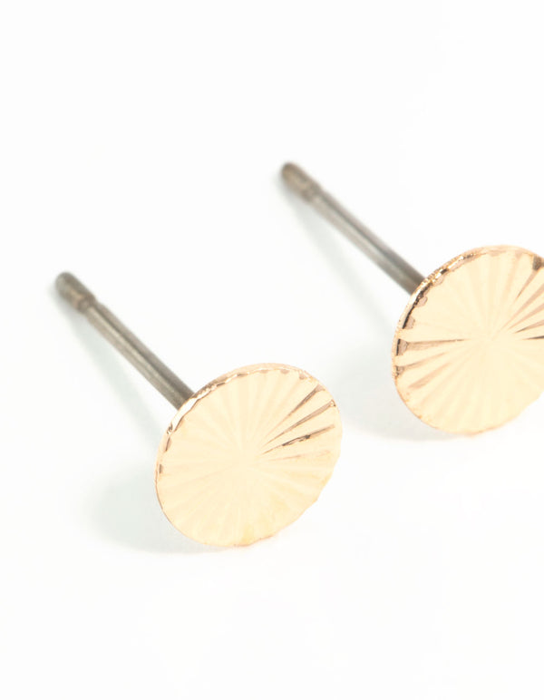 Gold Textured Wheel Stud Earrings