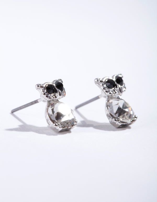 Silver Diamante Owl Stud Earrings