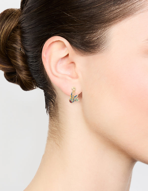 Gold Tattoo Coloured Sparrow Drop Earrings