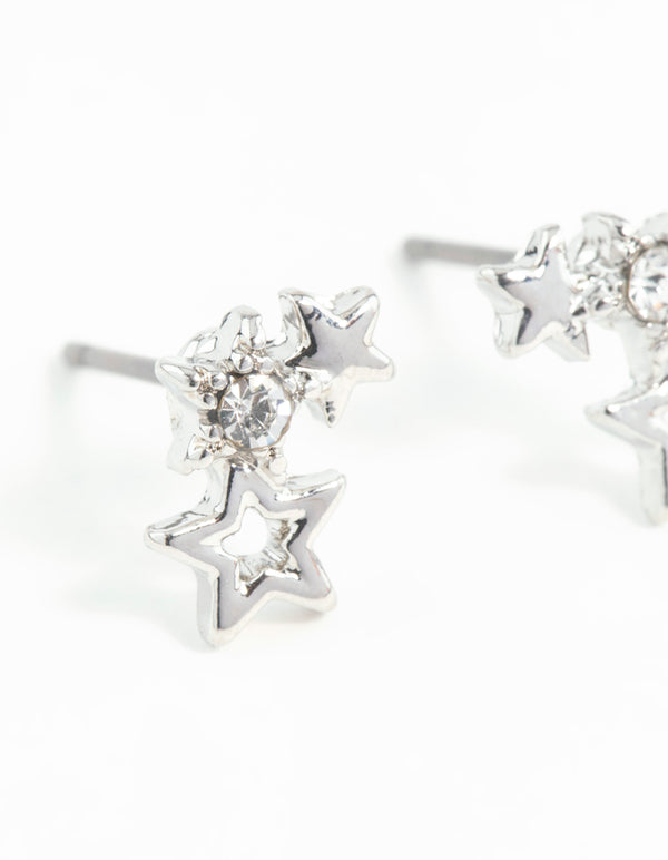 Silver Mini Star Cluster Stud Earrings