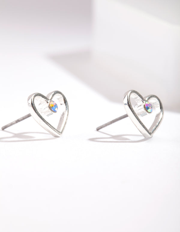 Silver Cut Out & Diamante Heart Stud Earring