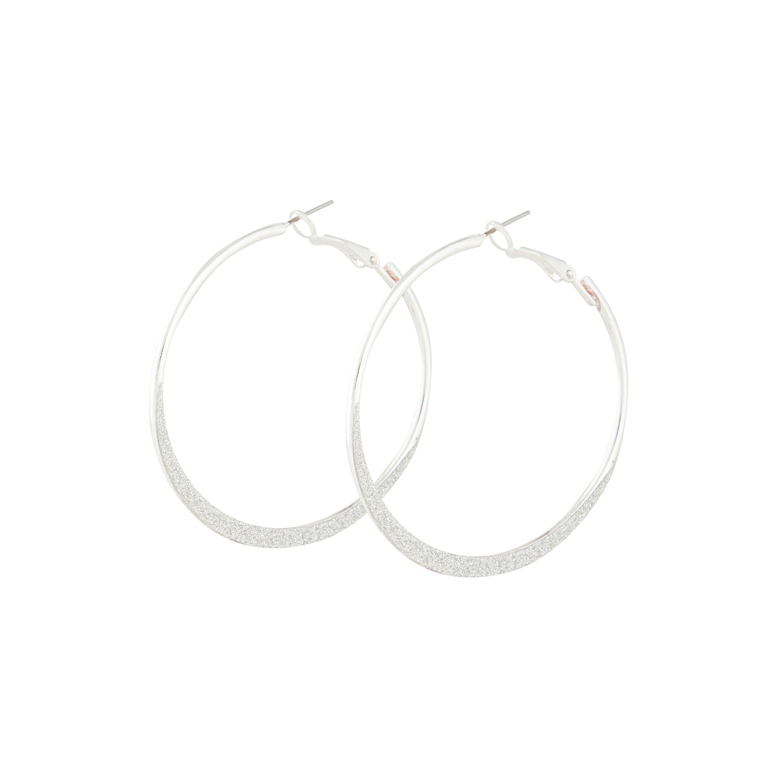 Silver Flat Edge Glitter Hoop Earrings