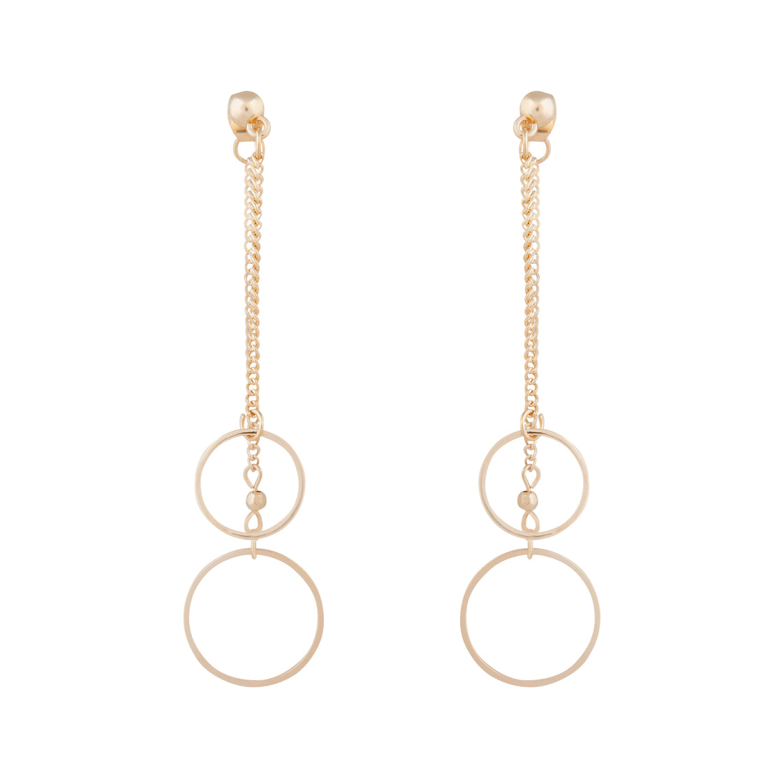 Gold Double Chain & Circle Drop Sandwich Earrings