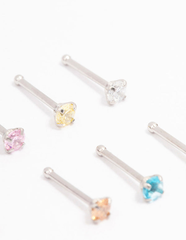 Surgical Steel  Dainty Diamante Nose Hook 6-Pack