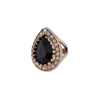 Gold Raised Black Pear Stone Ring - link has visual effect only