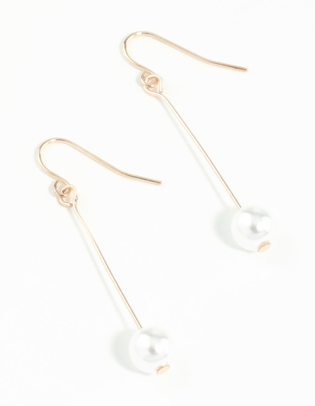 Rose Gold Fine Stick & Pearl Drop Earrings