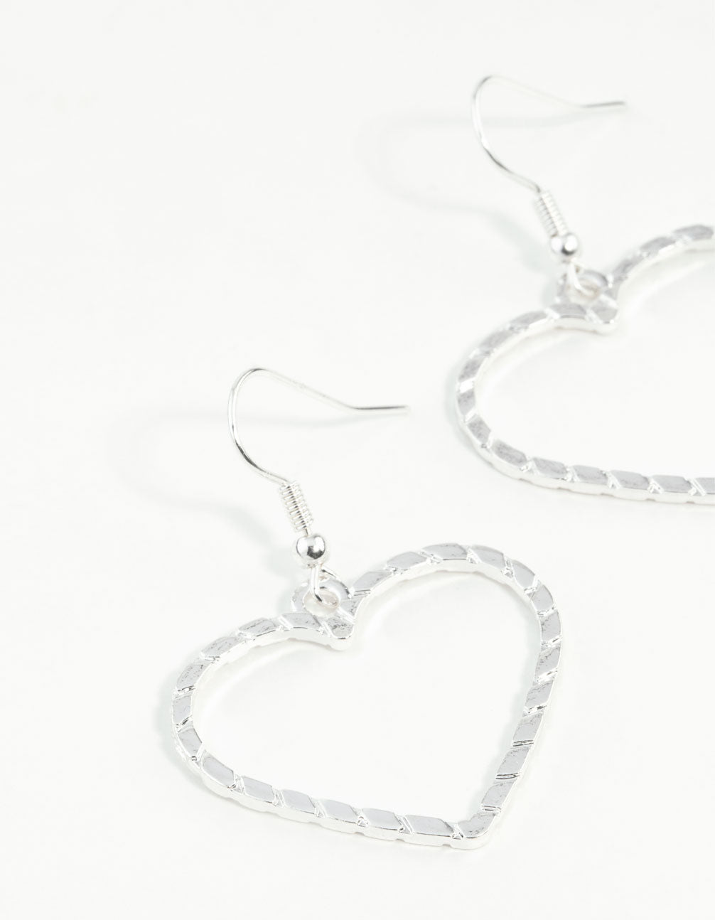 Silver Textured Heart Cut Out Drop Earring