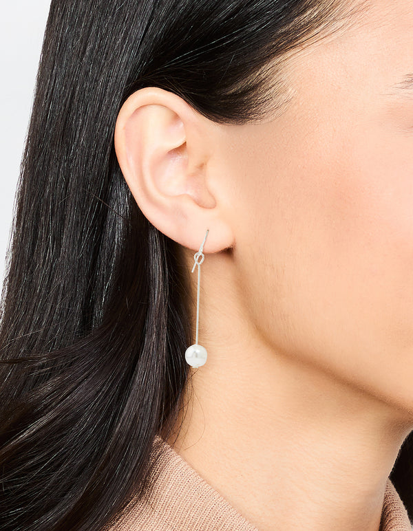 Fine Silver Pin & Pearl Drop Earrings