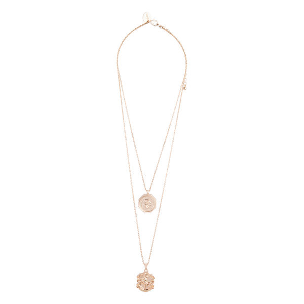 GOLD DOUBLE ROW COIN CHARM NECKLACE@
