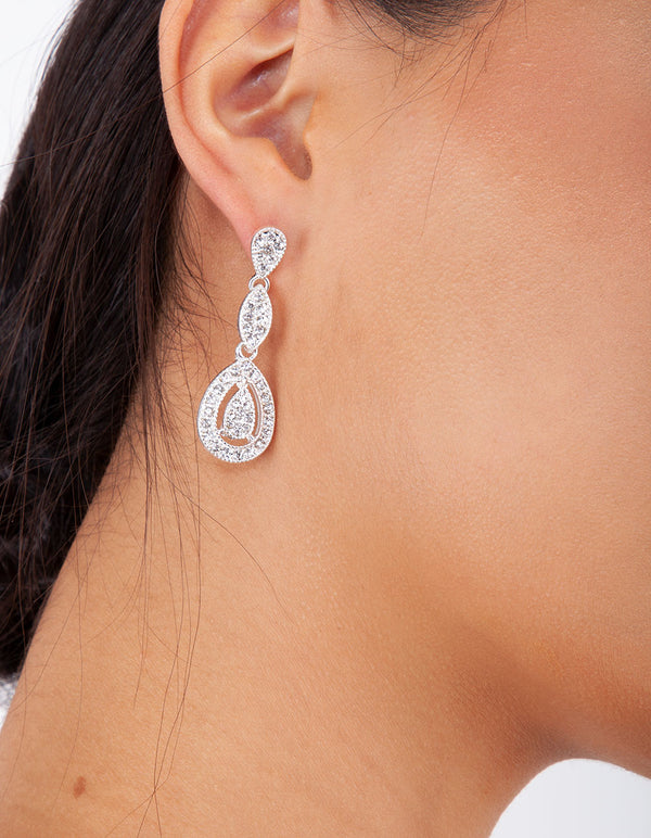 Silver Diamante Stone Set Cut-Out Earring