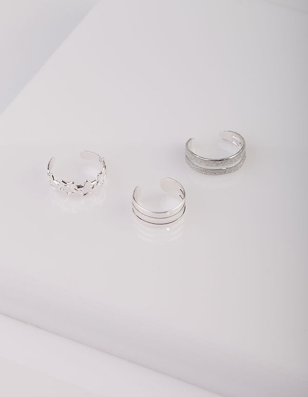 Silver Glitter Star Toe Ring Pack