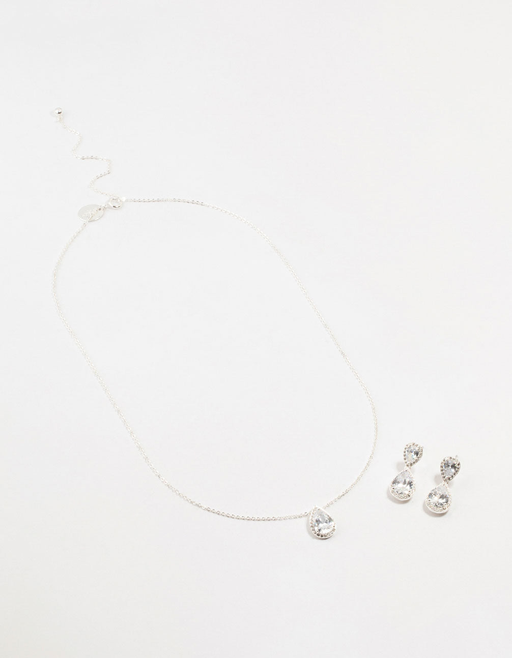 Silver Diamante Teardrop Earrings & Necklace Set