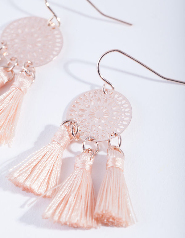 Rose Gold Dreamcatcher Tassel Earrings