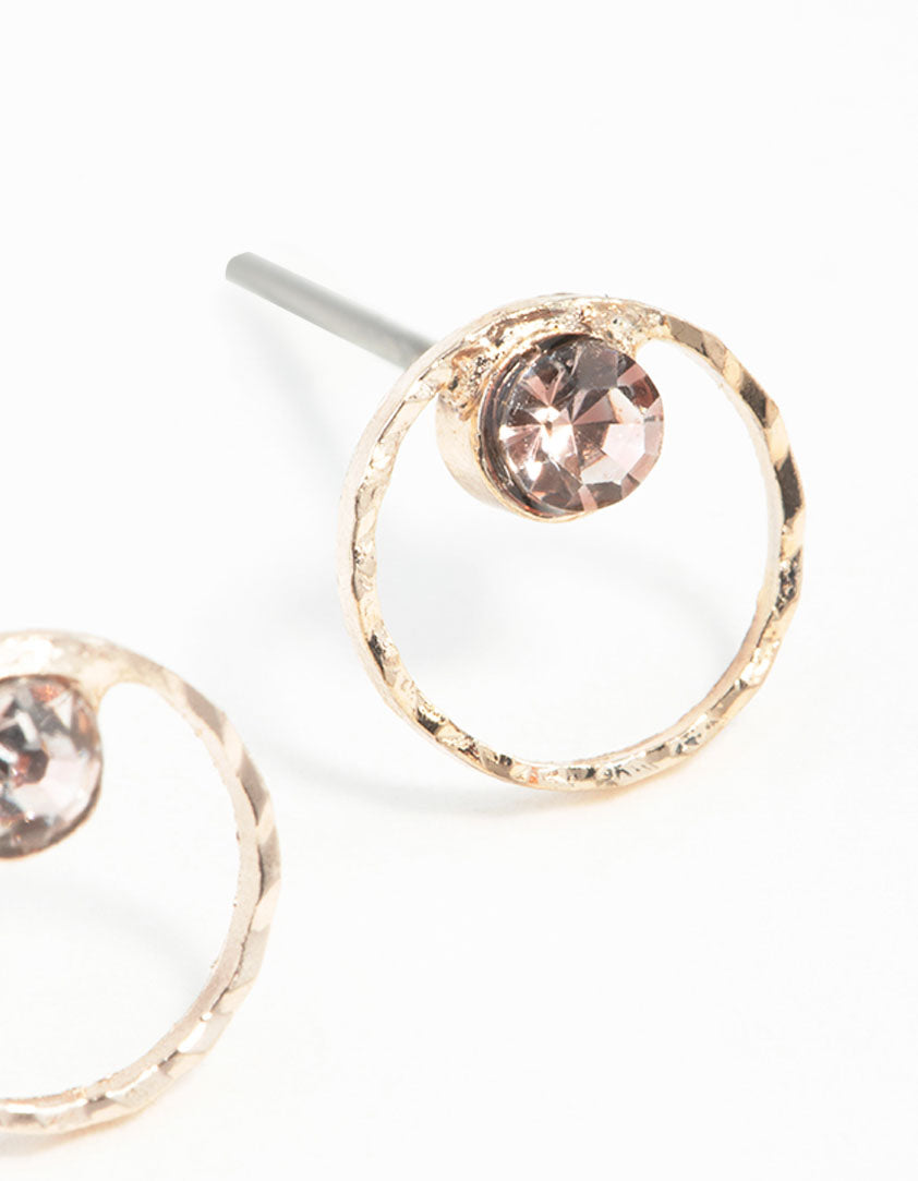 Rose Gold Geometric Circle Diamante Stud Earrings