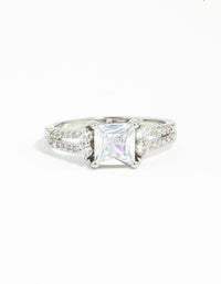 Silver Cubic Zirconia Square Stone Ring - link has visual effect only