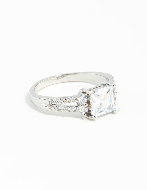 Silver Cubic Zirconia Square Stone Ring