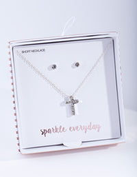 Silver Diamante Cross Necklace Earrings Set - link has visual effect only